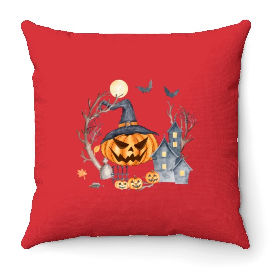 Halloween cute pumpkin pumpkin autumn coffee subli Throw Pillows