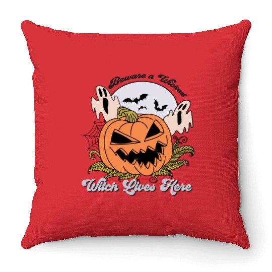 Beware a Wicked Witch Lives Here Throw Pillows
