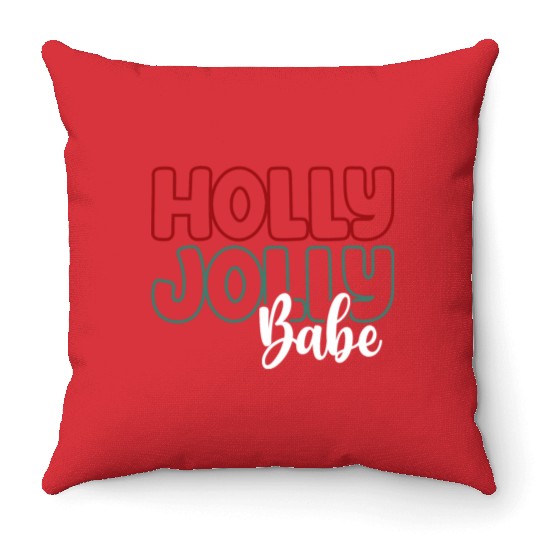 Holly jolly babe Throw Pillows