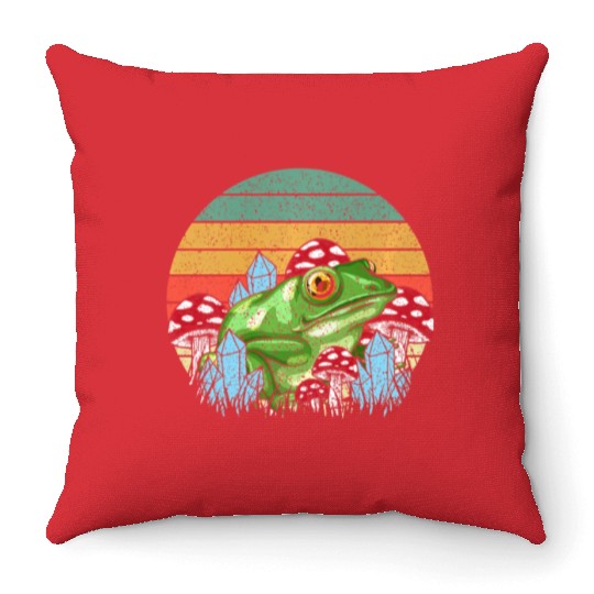 Retro Realistic Toad Frog Mushrooms Throw Pillows
