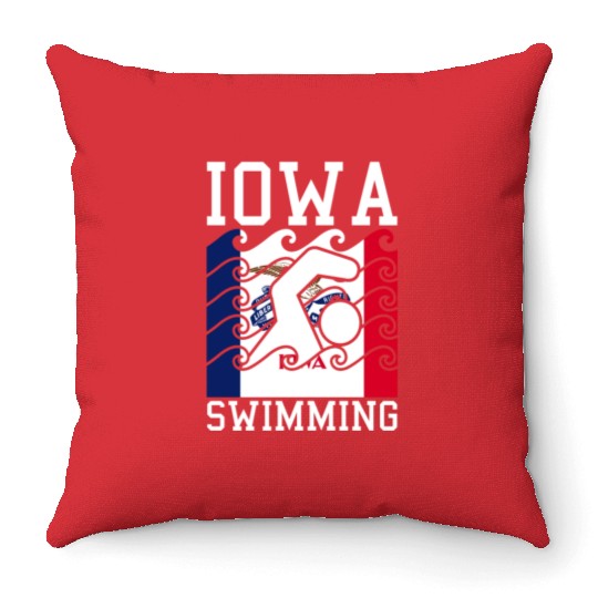 Iowa Flag Swimming Team Swim Swimmer US State Throw Pillows
