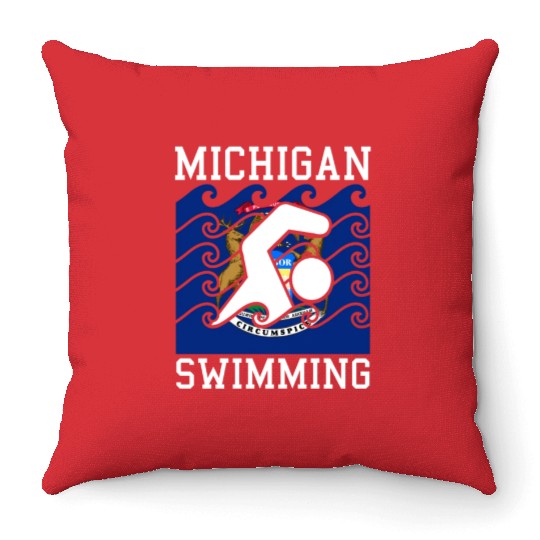 Michigan Flag Swimming Team Swim Swimmer US State Throw Pillows