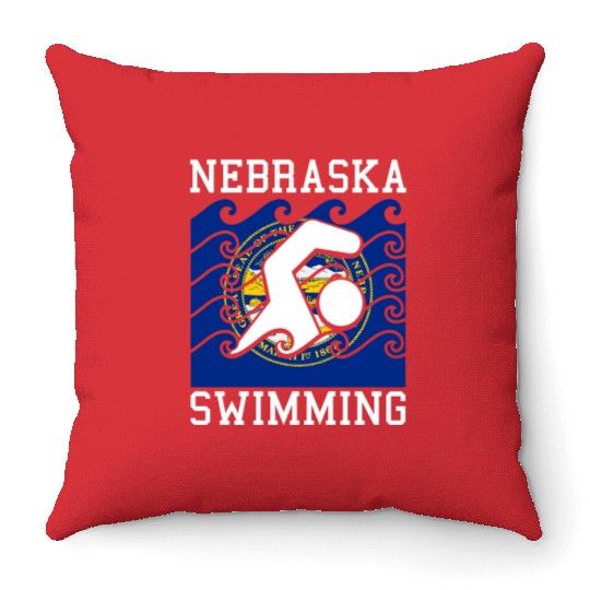 Nebraska Flag Swimming Team Swim Swimmer US State Throw Pillows