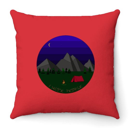I hate People camping Throw Pillows