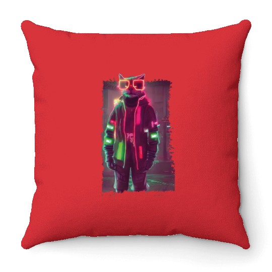 Cyberpunk Cat Throw Pillows