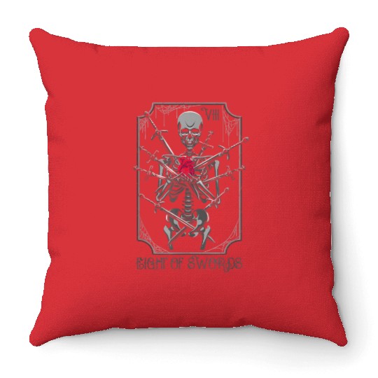 8 of Swords Tarot Card Skeleton Witchy Pagan Throw Pillows
