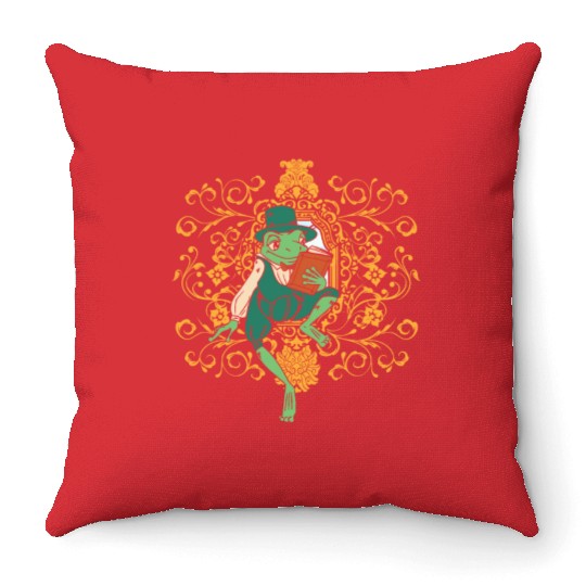 Classy Royalty Prince Toad Frog Amphibian Throw Pillows