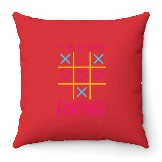 Valentines Kids Family Tic Tac Toe game Throw Pillows