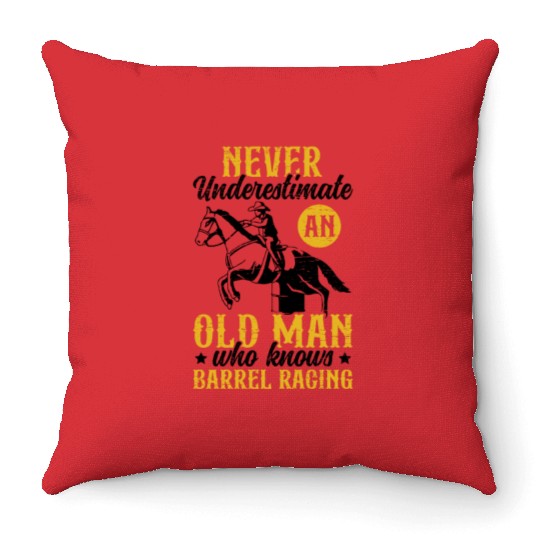 Old Man Barrel Racing Rodeo Equestrian Horse Throw Pillows