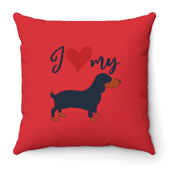 Dog Lovers I love my Dachshund Throw Pillows