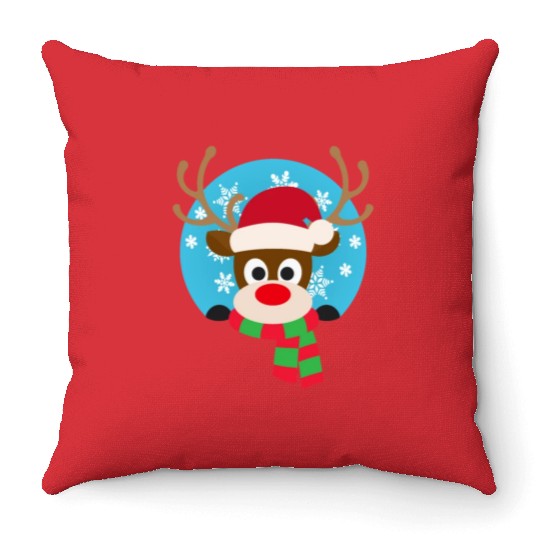 Cute Rudolph Red-Nosed Reindeer Christmas Design Throw Pillows