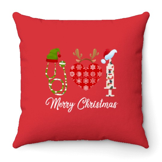 Merry Christmas Nursing Elf Reindeer Santa Hat Throw Pillows
