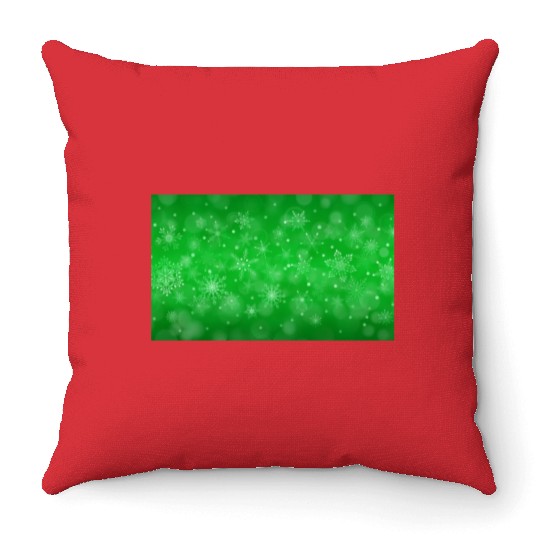 Green Christmas Snowflakes Bokeh Winter Throw Pillows