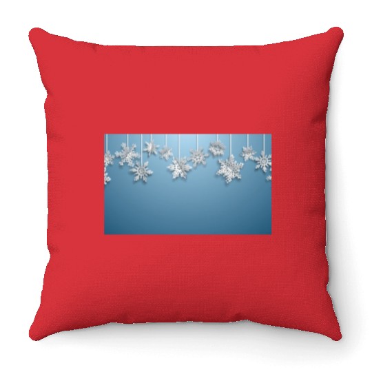 Elegant Hanging Snowflakes Light Blue Throw Pillows