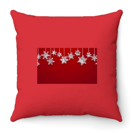 Elegant Hanging Snowflakes Red Throw Pillows