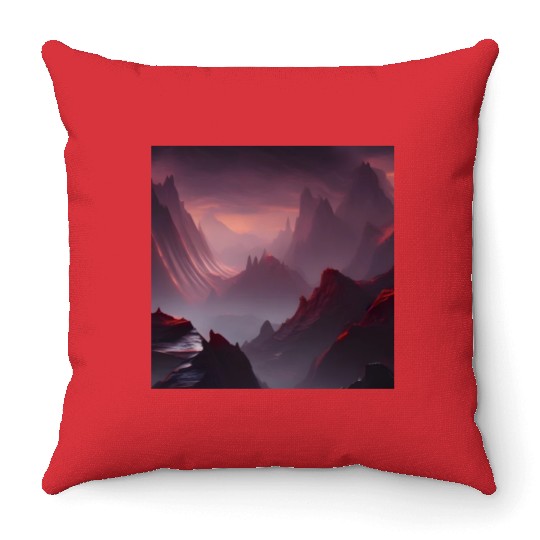Lonely Red Mountains on an Alien Planet Abstract Throw Pillows