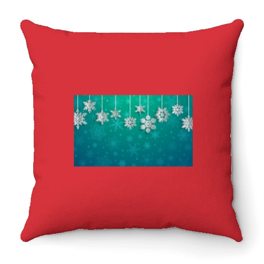Elegant Hanging Snowflakes Teal Throw Pillows