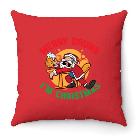 Christmas Beer Merry Drunk I'm Christmas Throw Pillows