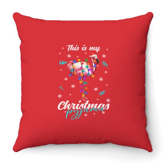 Winter Christmas Pyjama Flamingo Throw Pillows