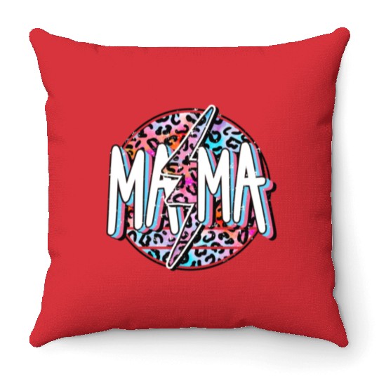 Mama Lightning Bolt Throw Pillows, Mama Throw Pillows, Leopard