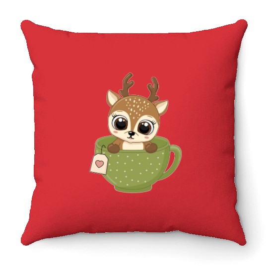 Girls Baby reindeer in cup Christmas kid gifts Throw Pillows