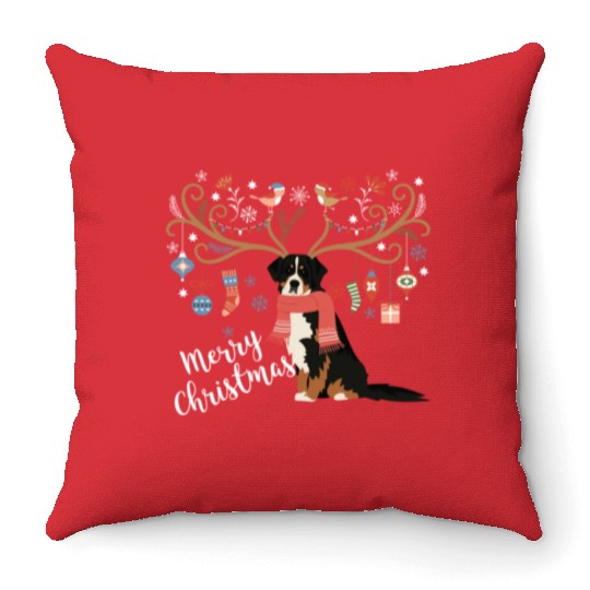 Bernese Mountain Dog Christmas Throw Pillows