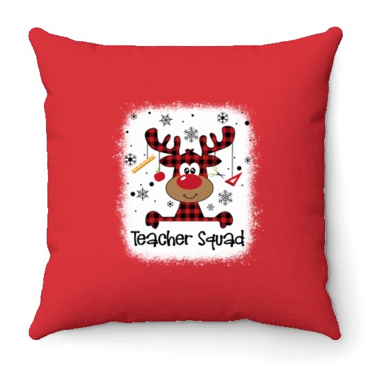 Bleached Teacher Squad Reindeer Funny Teacher Throw Pillows