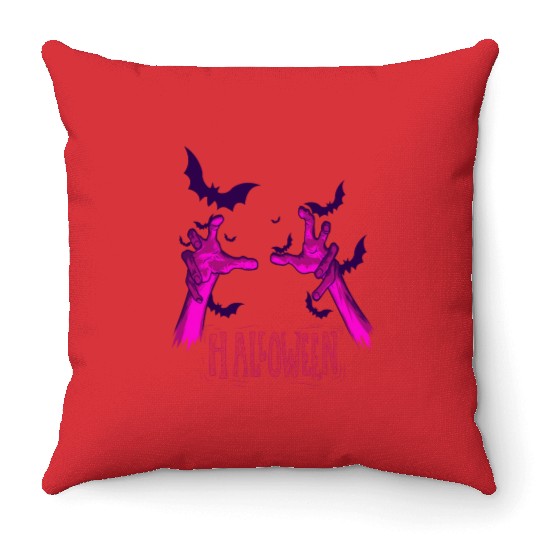 Creepy Zombie Costume Bats Halloween Throw Pillows