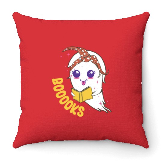 Cute Ghost Book Reading for teacher booooks Throw Pillows