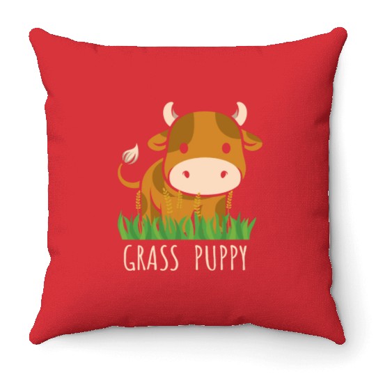Scottish Highland Cow Grass Puppy Cow Whisperer Throw Pillows