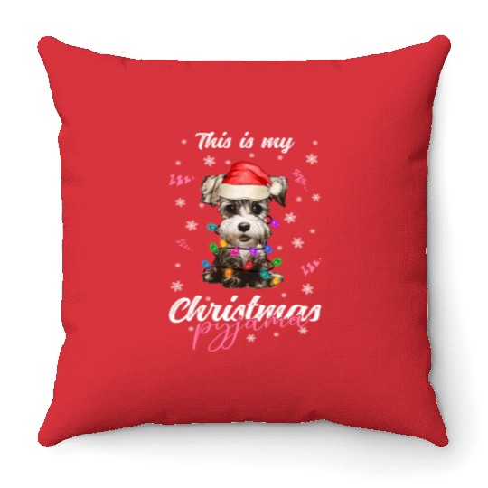 Winter Christmas Pyjama Miniature Schnauzer Throw Pillows
