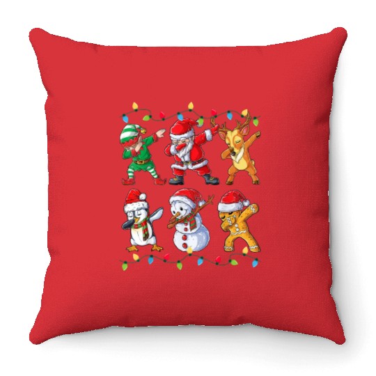 Dabbing Santa Elf Friends Christmas Throw Pillows