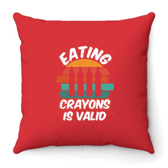 Eating Crayons Is Valid Vintage Distressed Throw Pillows