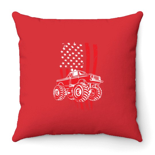 Patriotic American Monster Truck Tricks Stunts Throw Pillows