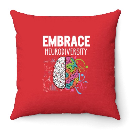 Embrace Neurodiversity Brain Adhd Autism Awareness Throw Pillows