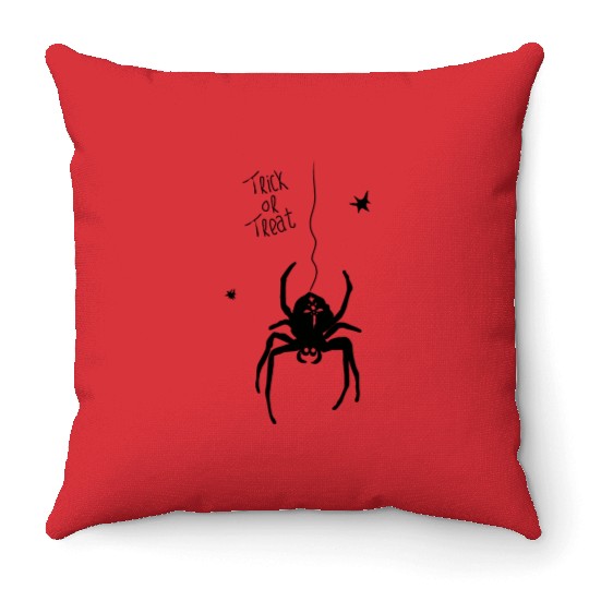 spider with trick or treat typography Throw Pillows