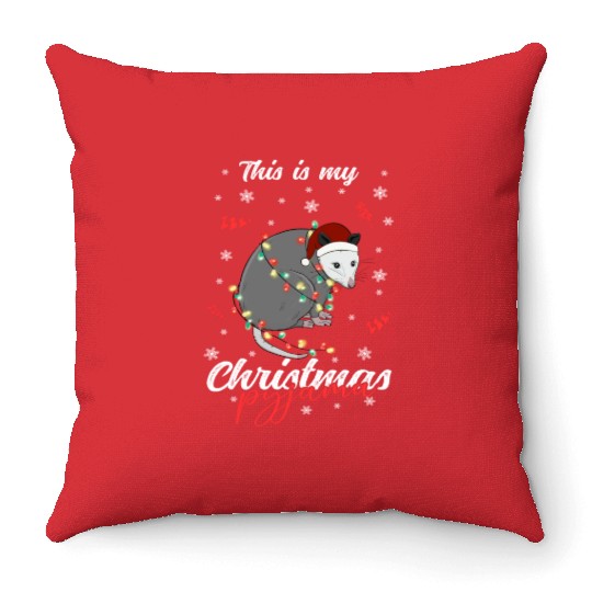 Winter Christmas Pyjama Opposum Throw Pillows