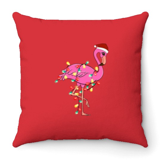 Christmas Animal Flamingo Fairy Lights Hat Throw Pillows