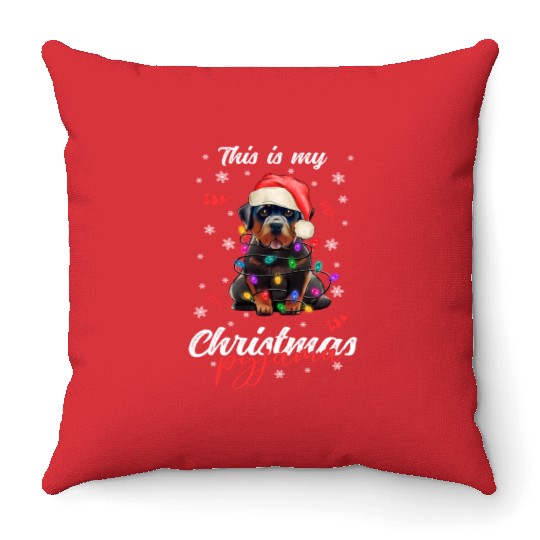 Winter Christmas Pyjama Rotweiler Throw Pillows