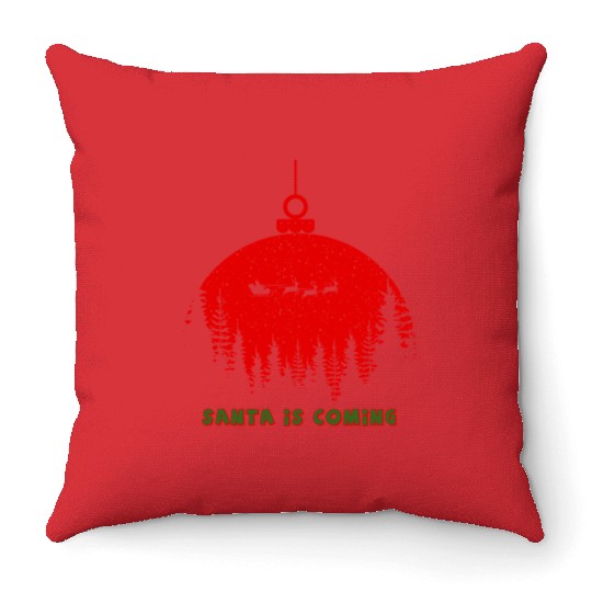 Christmas Santa Is Coming Santa Candy Cane Throne Throw Pillows