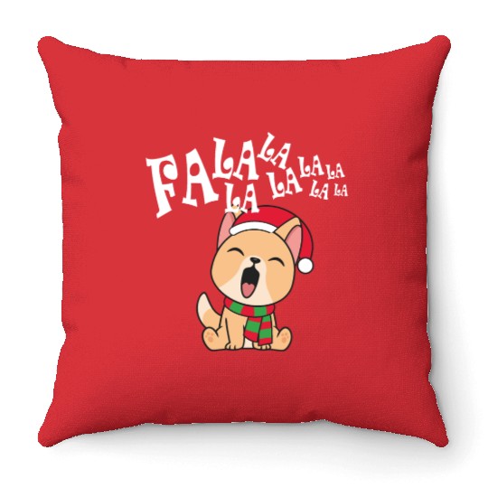 Cute Christmas Dog Singing Fa la la la Song Throw Pillows