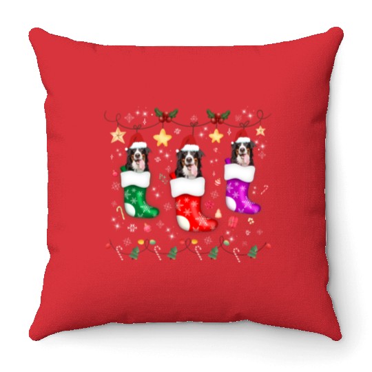 Bernese Mountain Dog Christmas Lights Gift Xmas Throw Pillows