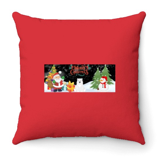Merry Christmas Happy Santa Claus Give Gifts Throw Pillows