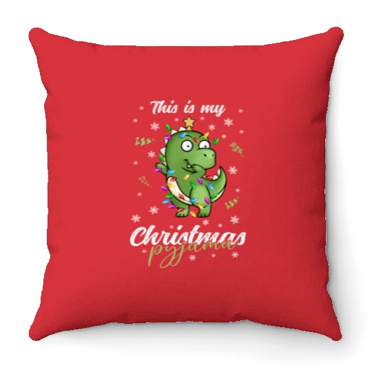 Winter Christmas Pyjama Dinosaur Trex Throw Pillows