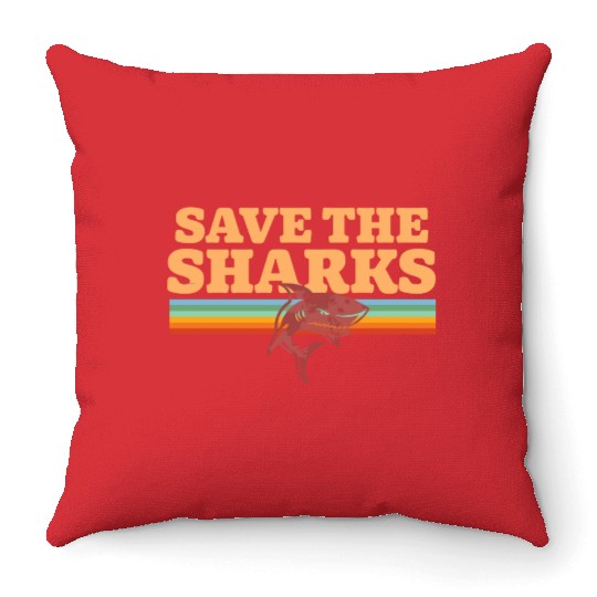 Retro Vintage Shark Save The Sharks Awareness Throw Pillows