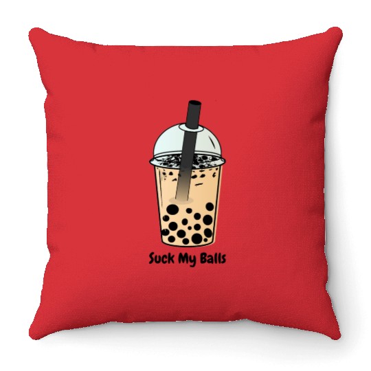 Suck My Balls, Boba Tea, Bubble Tea, Boba Milk Tea Throw Pillows