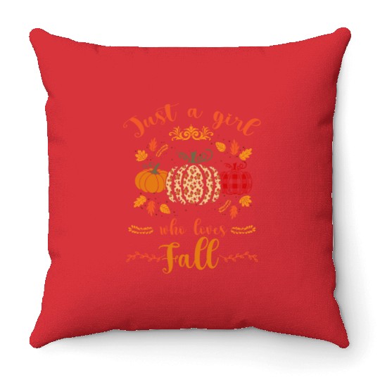 Autumn Leaves Pumpkin Thanksgiving Girl Fall Lover Throw Pillows