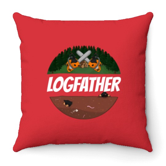 Logfather Lumberjack Chainsaw Throw Pillows