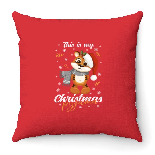 Winter Christmas Pyjama Tiger Throw Pillows