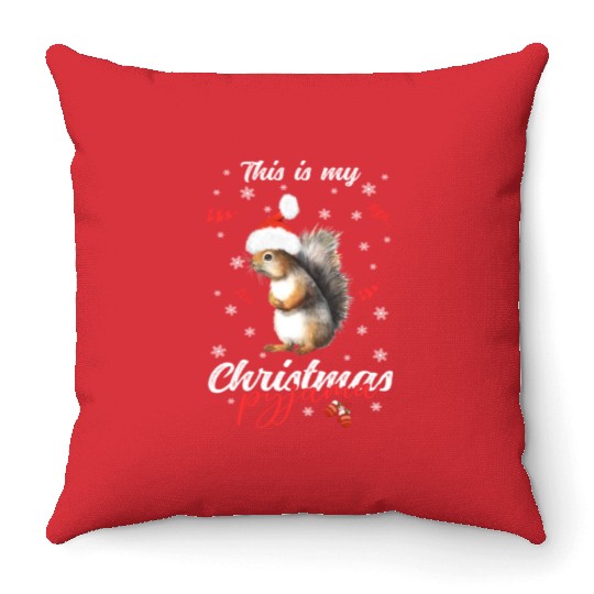 Winter Christmas Pyjama Squirrel Throw Pillows
